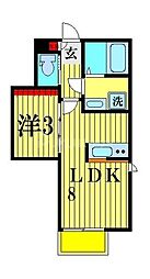 北総鉄道 秋山駅 徒歩4分の賃貸アパート 2階1LDKの間取り