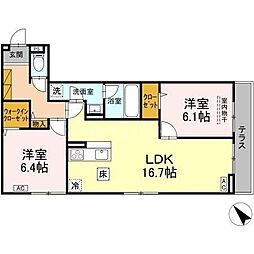 北総鉄道 秋山駅 徒歩4分の賃貸アパート 1階2LDKの間取り