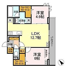 北総鉄道 秋山駅 徒歩4分の賃貸アパート 3階2LDKの間取り