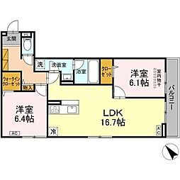 北総鉄道 秋山駅 徒歩4分の賃貸アパート 3階2LDKの間取り