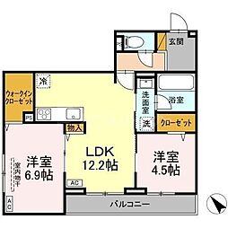 北総鉄道 秋山駅 徒歩4分の賃貸アパート 3階2LDKの間取り