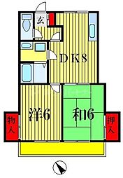 JR常磐線 北松戸駅 徒歩3分の賃貸アパート 1階2DKの間取り