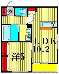 JR常磐線 北松戸駅 徒歩4分の賃貸マンション 2階1LDKの間取り