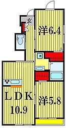 JR常磐線 北小金駅 徒歩23分の賃貸マンション 1階2LDKの間取り