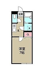 リバーベルのぎく野 1Kの間取図画像