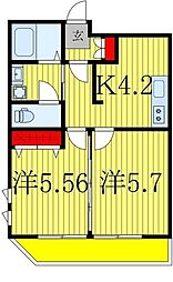 ダイヤモンドクレスト南柏 2Kの間取図画像