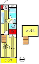 サンパレス柏 3階1Kの間取り