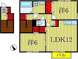 センターフィールド　Ｂ 2階2LDKの間取り