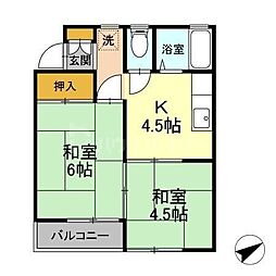 グリーンハウス 2階2Kの間取り