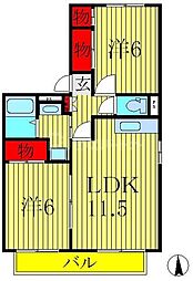セゾン 2階2LDKの間取り