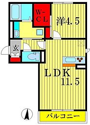 メルヴェイユおおたかの森 2階1LDKの間取り