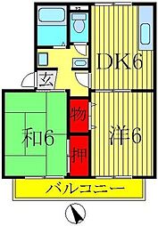 セジュール東初石II 1階2DKの間取り
