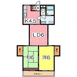 JR常磐線 天王台駅 徒歩8分の賃貸マンション 1階2LDKの間取り