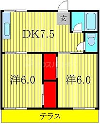 コーポ明原 1階2DKの間取り