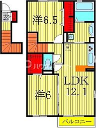 フェリスおおたかの森 2階2LDKの間取り