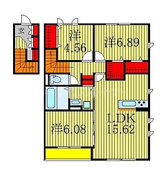 ラ　フィエスタ 2階3LDKの間取り