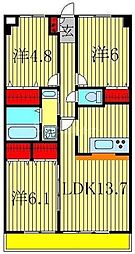 サンシャイン柏の葉 9階3LDKの間取り