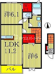 アジャート　ビブレI 2階2LDKの間取り