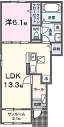 ノーブル柏B 1階1LDKの間取り