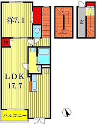 やまと．M 3階1LDKの間取り