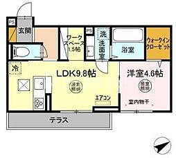 エルム柏 2階1LDKの間取り