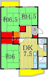 カーム北柏 3階3DKの間取り