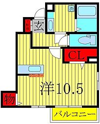 カロン 1階ワンルームの間取り