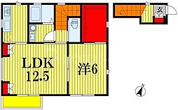 柏市今谷上町アパート 1LDKの間取図画像