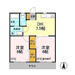 雅弐番館 2DKの間取図画像