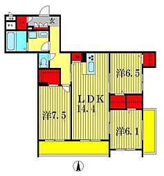 エルコリーヌ 3LDKの間取図画像