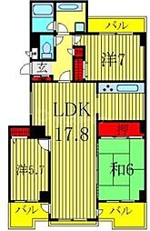 コスモ柏2 3LDKの間取図画像