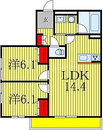 流山市おおたかの森北2丁目アパート 2LDKの間取図画像