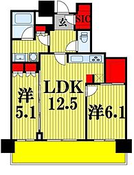 パークシティ柏の葉キャンパスザ・ゲートタワーウエスト 2LDKの間取図画像