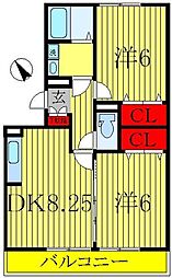 ラフォーレ上ノ台B 2DKの間取図画像