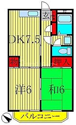 パレス富士見台 2DKの間取図画像