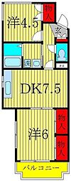 アビタシオン新柏 2DKの間取図画像