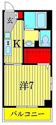b'CASA天王台 1Kの間取図画像