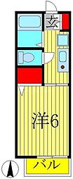 VaqueroB棟 1Kの間取図画像