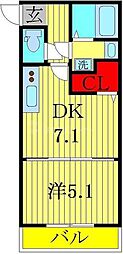ドエルコート柏たなか 1DKの間取図画像