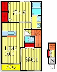クレール松葉3 2LDKの間取図画像