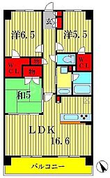 クレストフォルム柏サウスウイング 3LDKの間取図画像