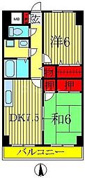 スカイヒルズ我孫子 2DKの間取図画像