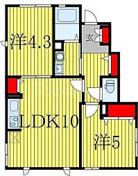 リヴェール松ケ丘C 2LDKの間取図画像