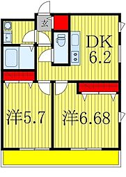 ダイアモンドクレスト南柏 2DKの間取図画像