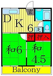 第二タウンコーポ浅田 2階2DKの間取り