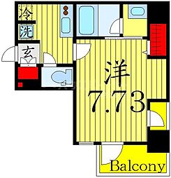 S-RESIDENCE綾瀬rivie 2階1Kの間取り