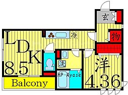 アンジュール綾瀬 2階1LDKの間取り