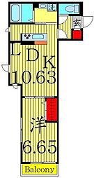 クレシア 3階1LDKの間取り