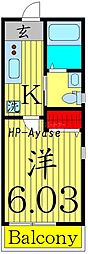 TK-CUBE六町 2階1Kの間取り
