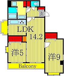 綾東ヴィレッジ弐番館 6階2LDKの間取り